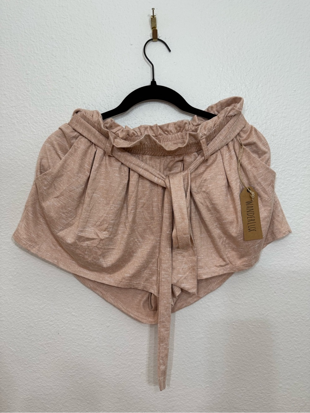 Wanderlux Dusty Rose Paperbag Waist Tie Shorts Relaxed Fit NWT